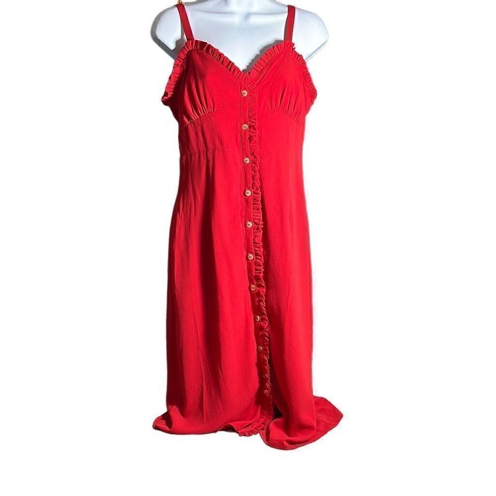 Lily Rose Red button down ruffle trim midi dress